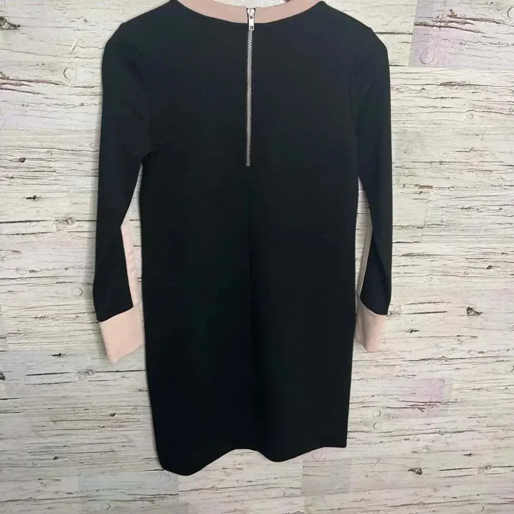 J crew size 0 long sleeve  pink black wool blend dress